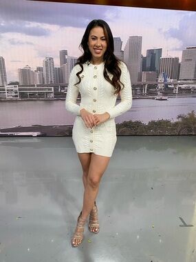 Cream Button-Front Cable Knit Sweater Dress